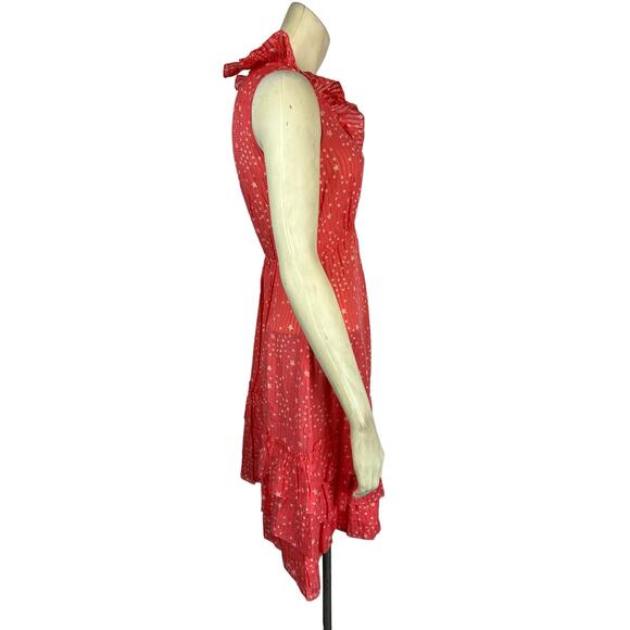 Marc Jacobs Dress 2 sheer Peach coral star striped sundress ruffled fit flare - Picture 7 of 8